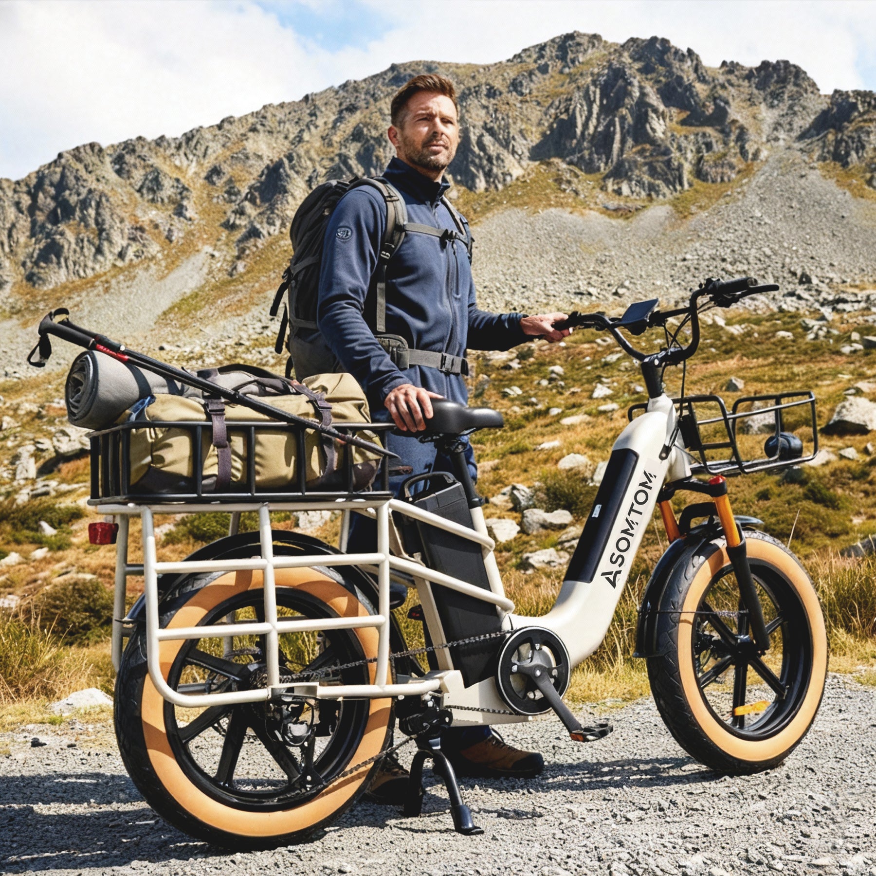 MAMMOTH Low-Step Cargo E-Bike – Dual Battery for Urban Living Light Gray